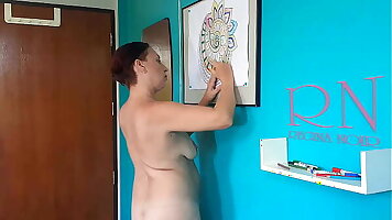 Indian nudist painting Indian pattern - Mandala. Relax music. Naked art workshop. Scene 6